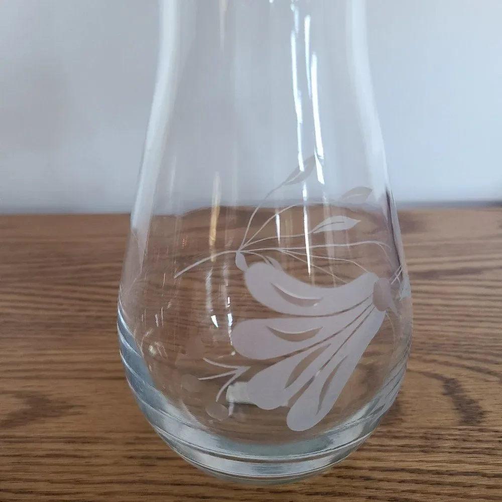 Pasabahce Floral Etched Glass Vase  |  Made in Turkey  |  Beautiful!